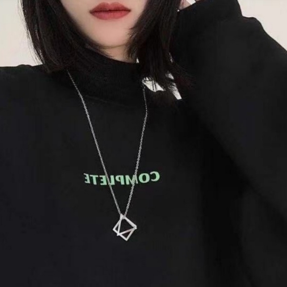 Geometric Hollow Triangular Chain Pendant Necklace Men/Women - Picture 11 of 16